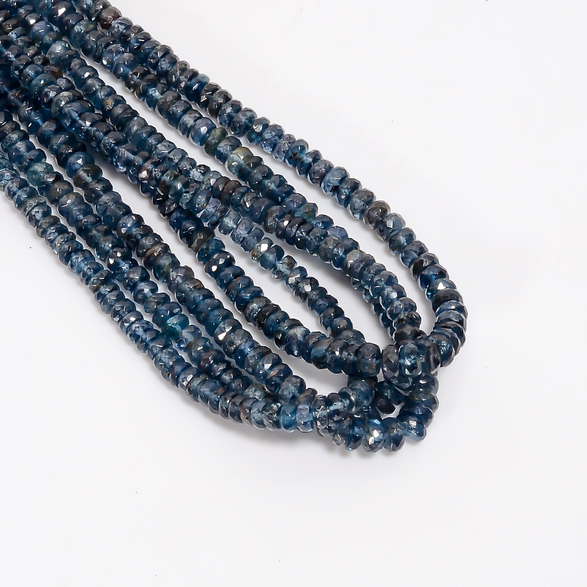 dark teal kyanite natural gemstone rondelle shape faceted 4 lines strand 16 beads 3x3 5x5 mm 569 ct yn 542